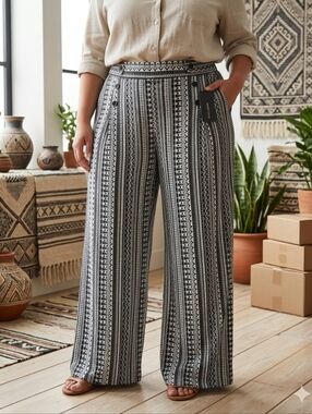 Robert Louis Black and White Wide Leg Jumpsuit Pants